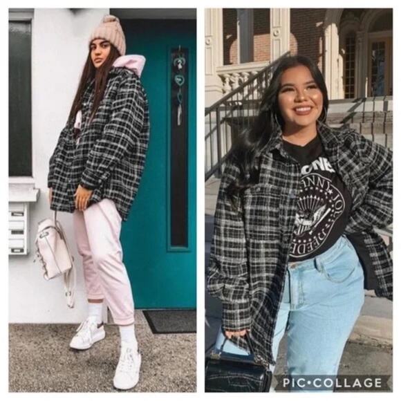 H&M Plaid Woven Knit Oversized Shacket Coat Jacket Size XS - Picture 15 of 15